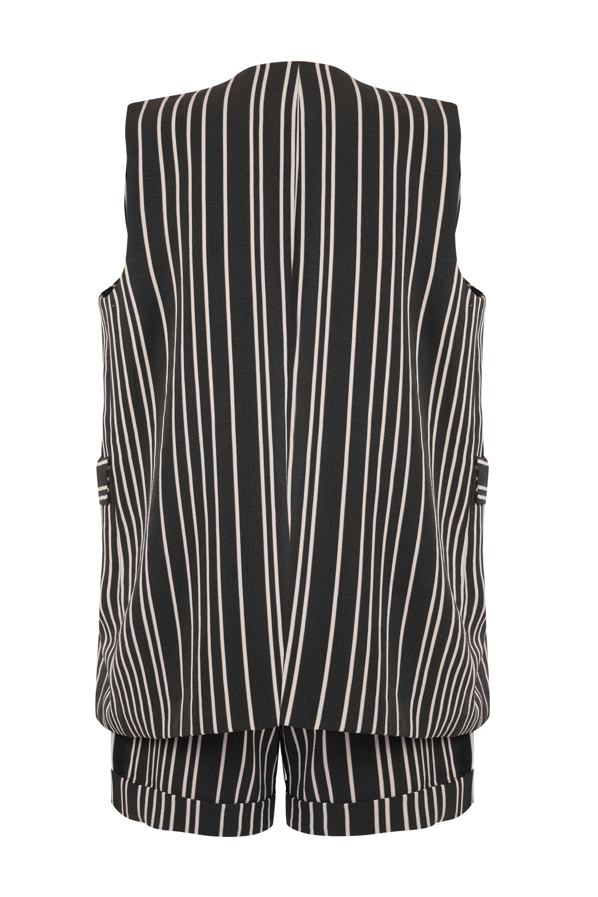 Sleeveless Stripe Jacket With Shorts Coord Set - Tastes Like Couture