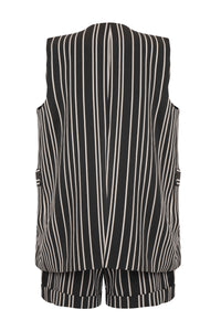 Sleeveless Stripe Jacket With Shorts Coord Set - Tastes Like Couture
