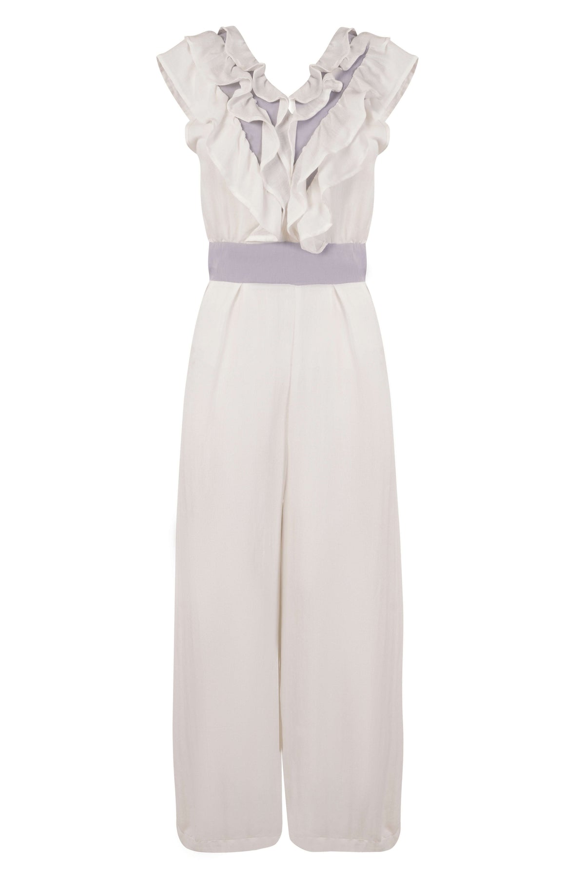 White Ruffled- Neck Crop Jumpsuit - Tastes Like Couture