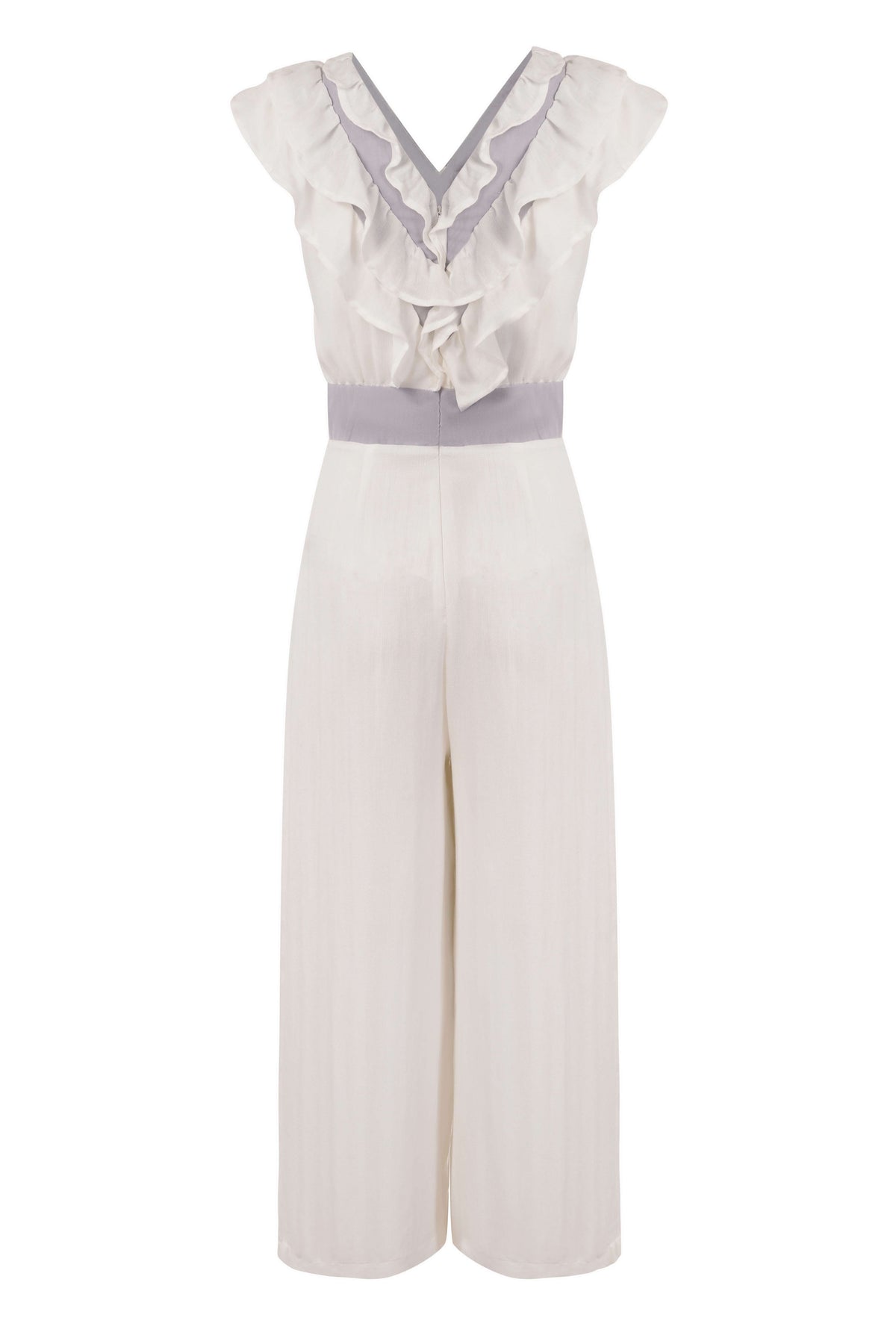 White Ruffled- Neck Crop Jumpsuit - Tastes Like Couture