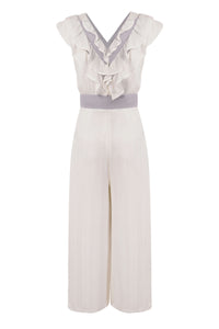 White Ruffled- Neck Crop Jumpsuit - Tastes Like Couture