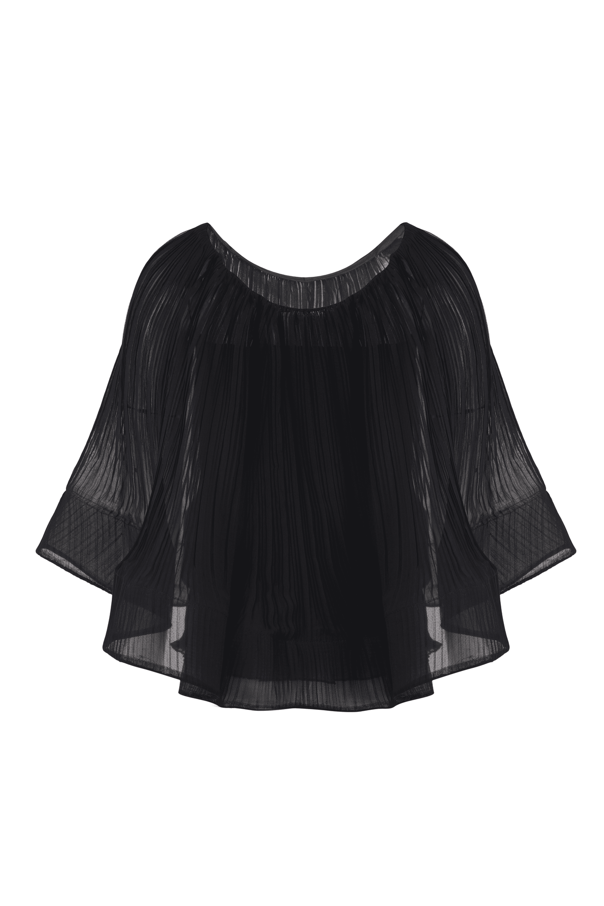 Black Pleated Sheer Cape Top With Tube Inner - Tastes Like Couture