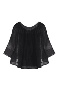 Black Pleated Sheer Cape Top With Tube Inner - Tastes Like Couture