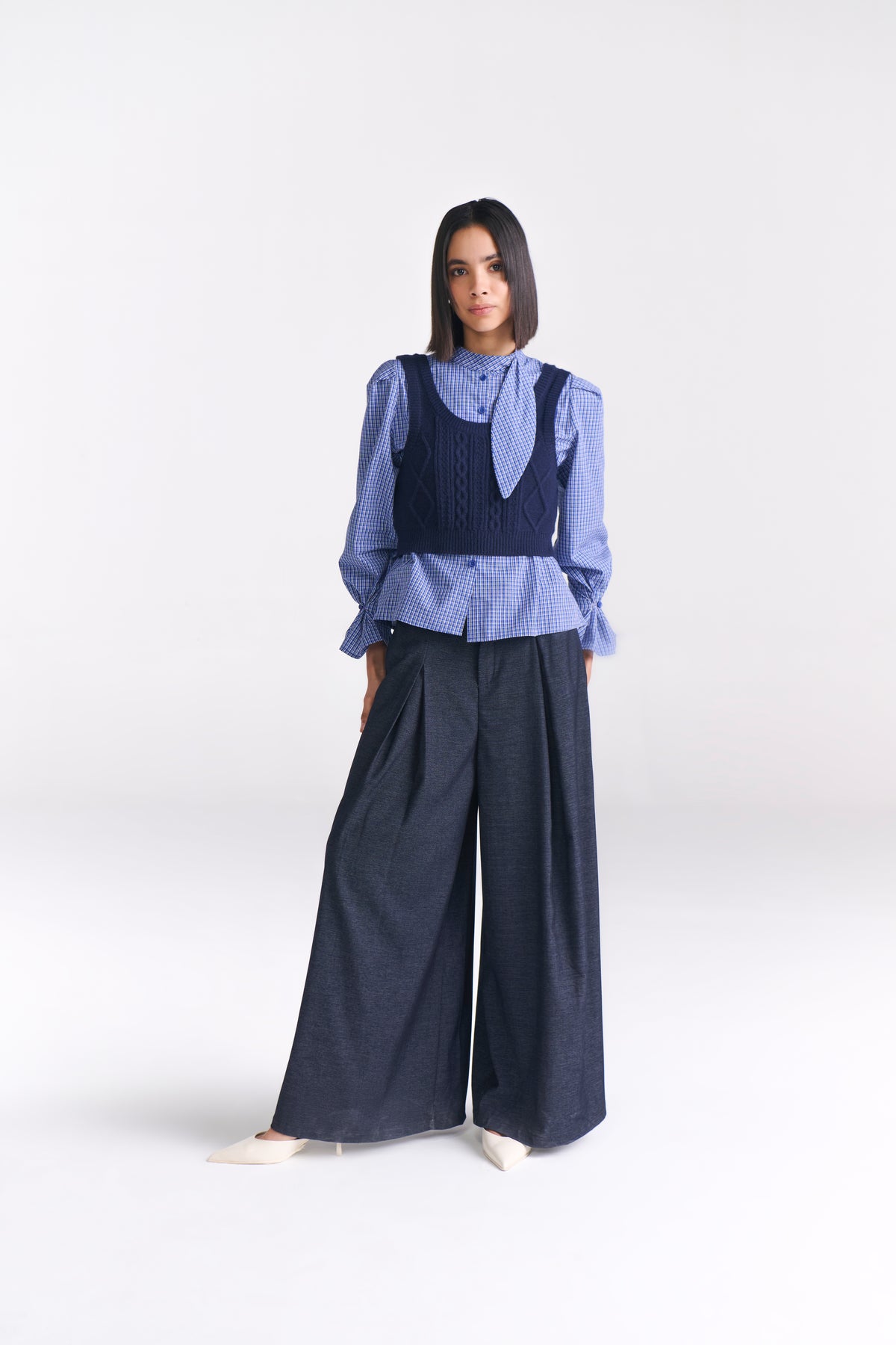 Denim Wide Leg Tailored Pants - Tastes Like Couture