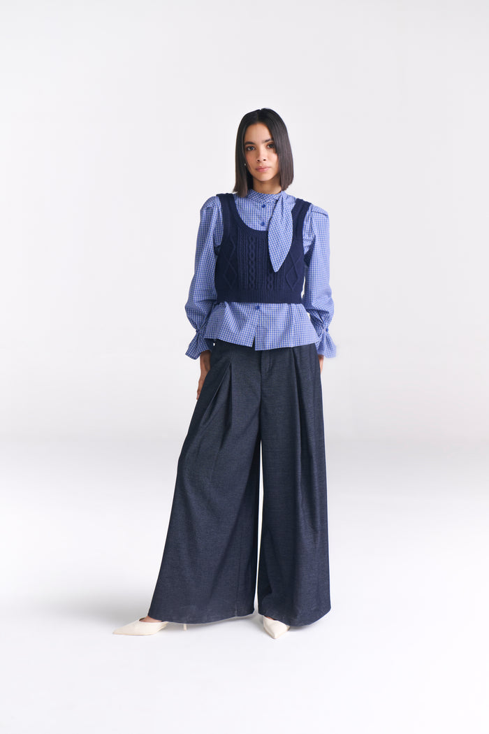 Denim Wide Leg Tailored Pants - Tastes Like Couture