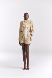 Beige Linen Jacket With Shorts Coord Set - Tastes Like Couture