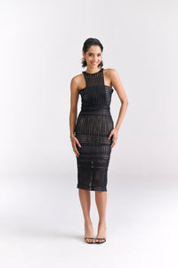 Black Mesh Cocktail Midi Dress - Tastes Like Couture