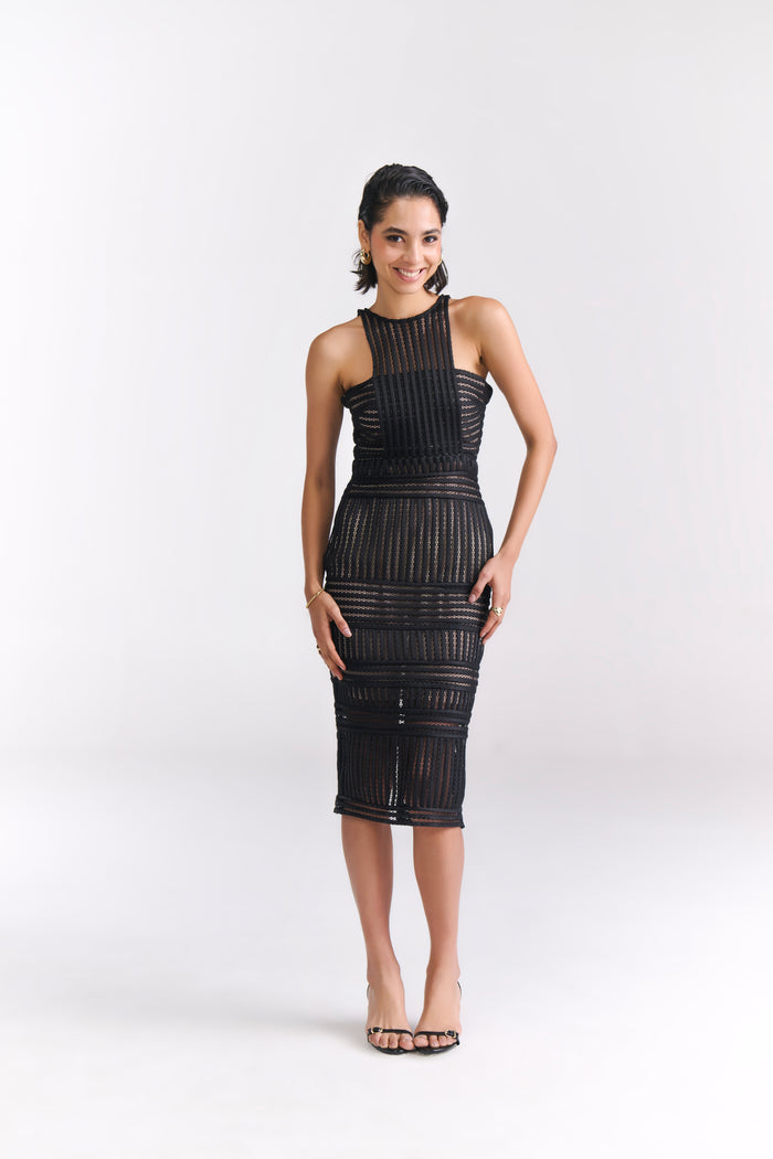 Black Mesh Cocktail Midi Dress - Tastes Like Couture