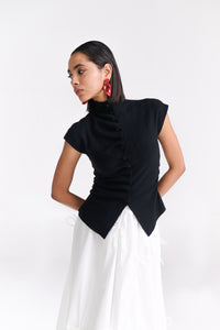 Black Ruched Button-Front Knit top - Tastes Like Couture