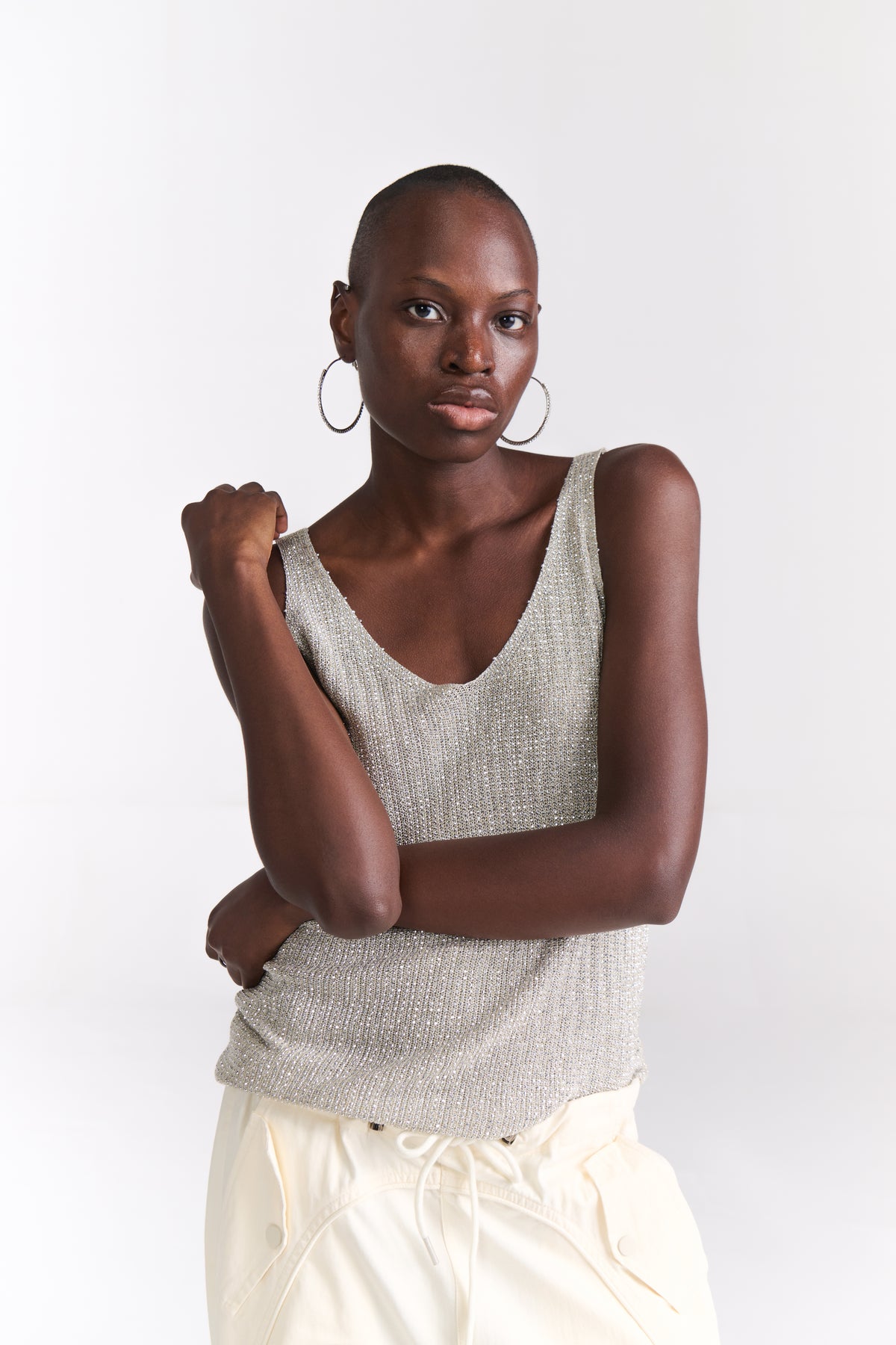 Beige Rhinestone Knit Tank Top - Tastes Like Couture