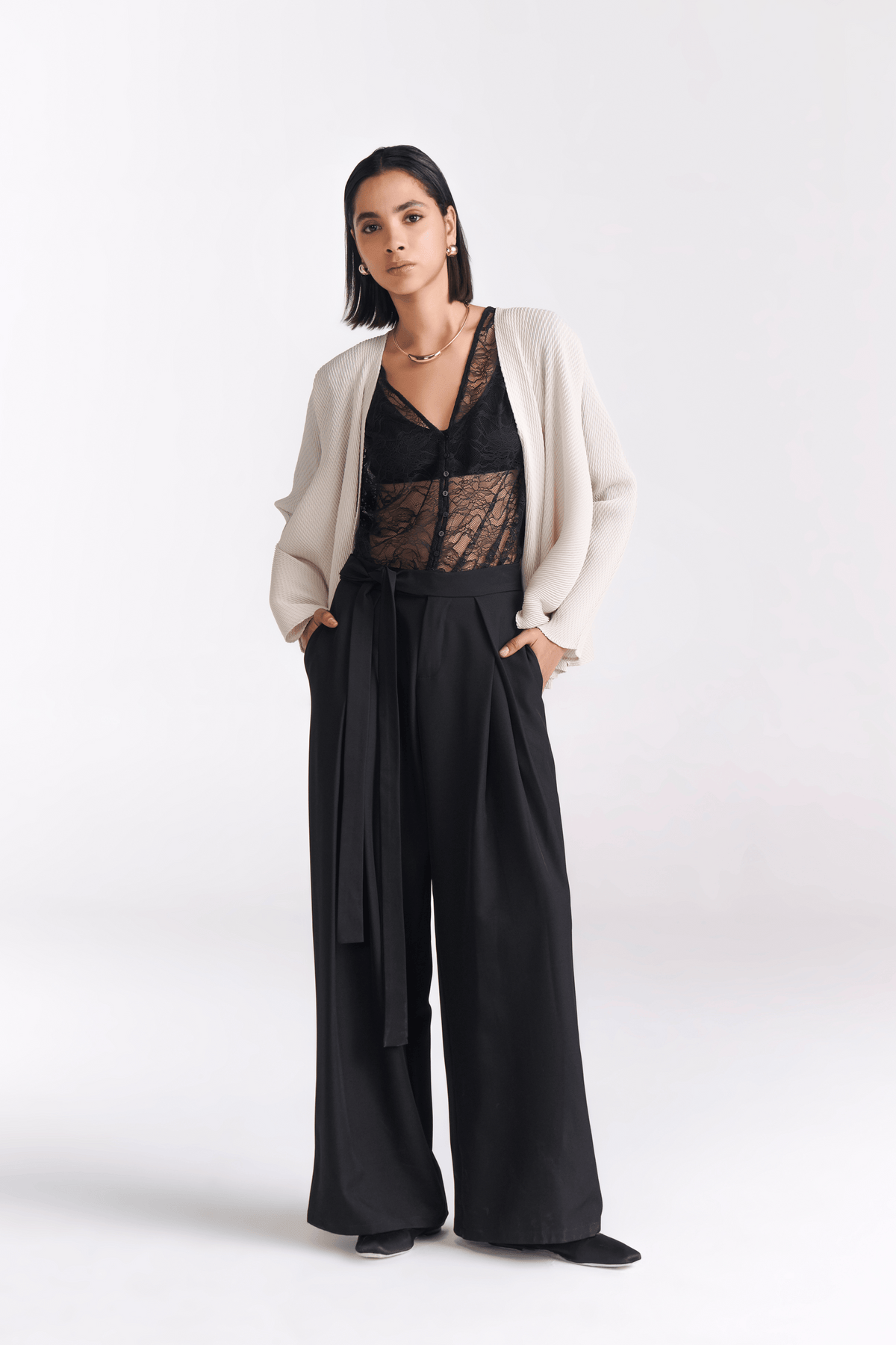 Black Tailored belted Wide Leg Pants - Tastes Like Couture