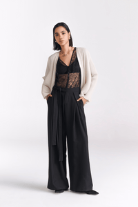 Black Tailored belted Wide Leg Pants - Tastes Like Couture