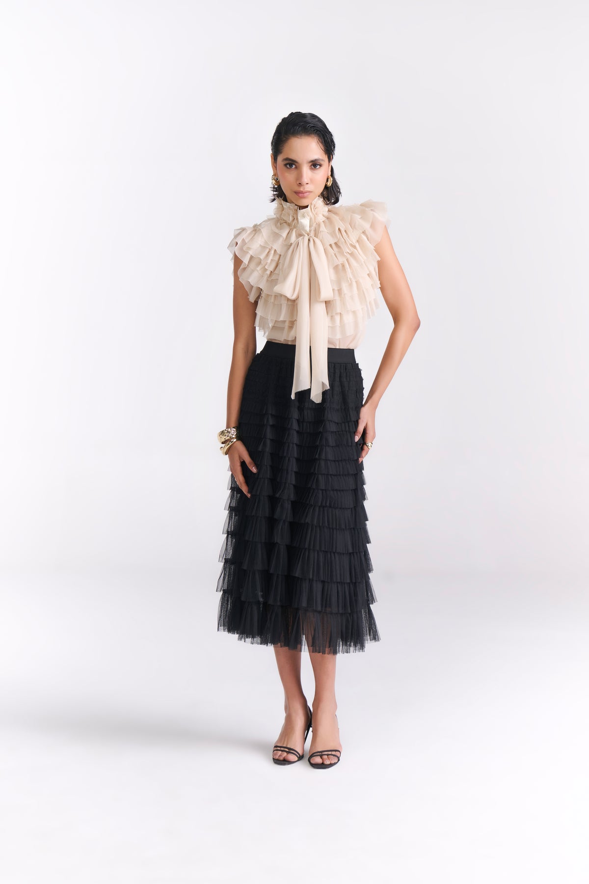 Black Tiered Tulle Midi Skirt - Tastes Like Couture