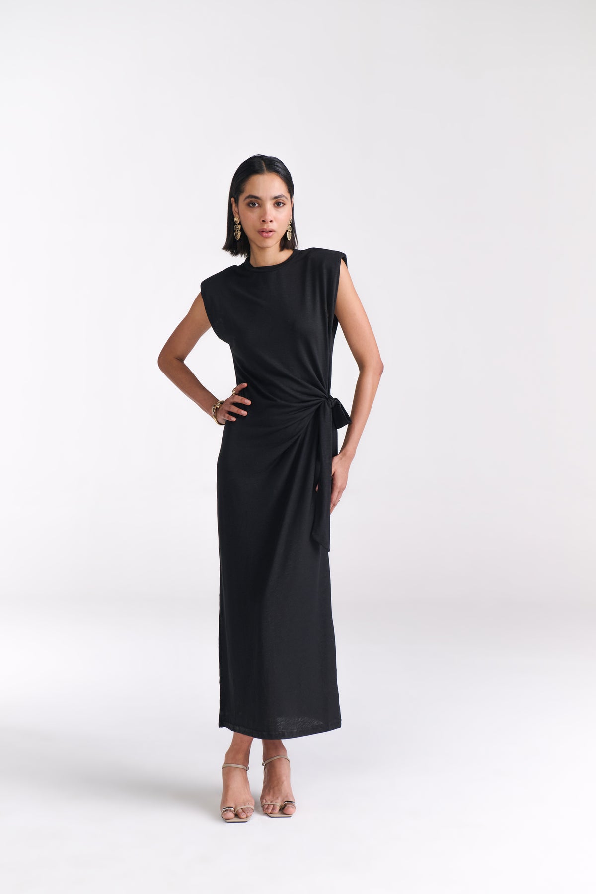 Black Maxi Dress With Side Tie-Up Detail - Tastes Like Couture