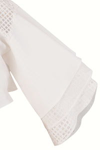 White Crop Top with Ruffled Sleeves & Back Tie-Up Detail - Tastes Like Couture