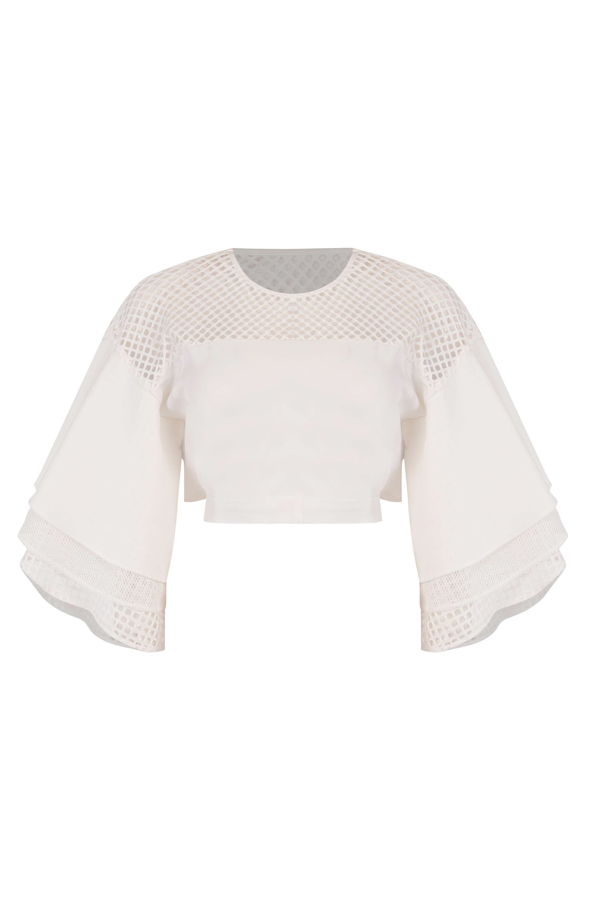 White Crop Top with Ruffled Sleeves & Back Tie-Up Detail - Tastes Like Couture