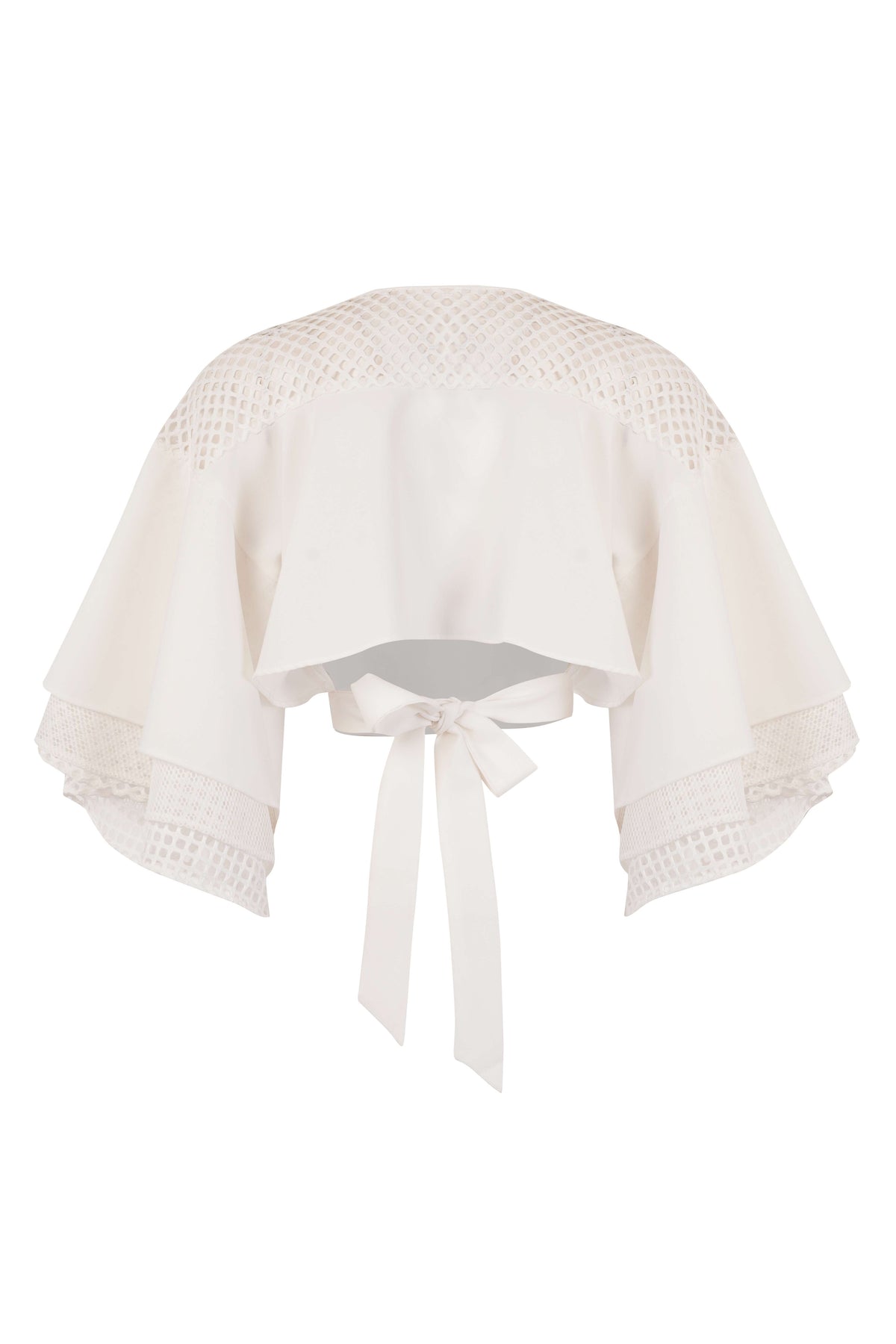 White Crop Top with Ruffled Sleeves & Back Tie-Up Detail - Tastes Like Couture