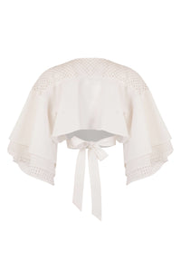 White Crop Top with Ruffled Sleeves & Back Tie-Up Detail - Tastes Like Couture