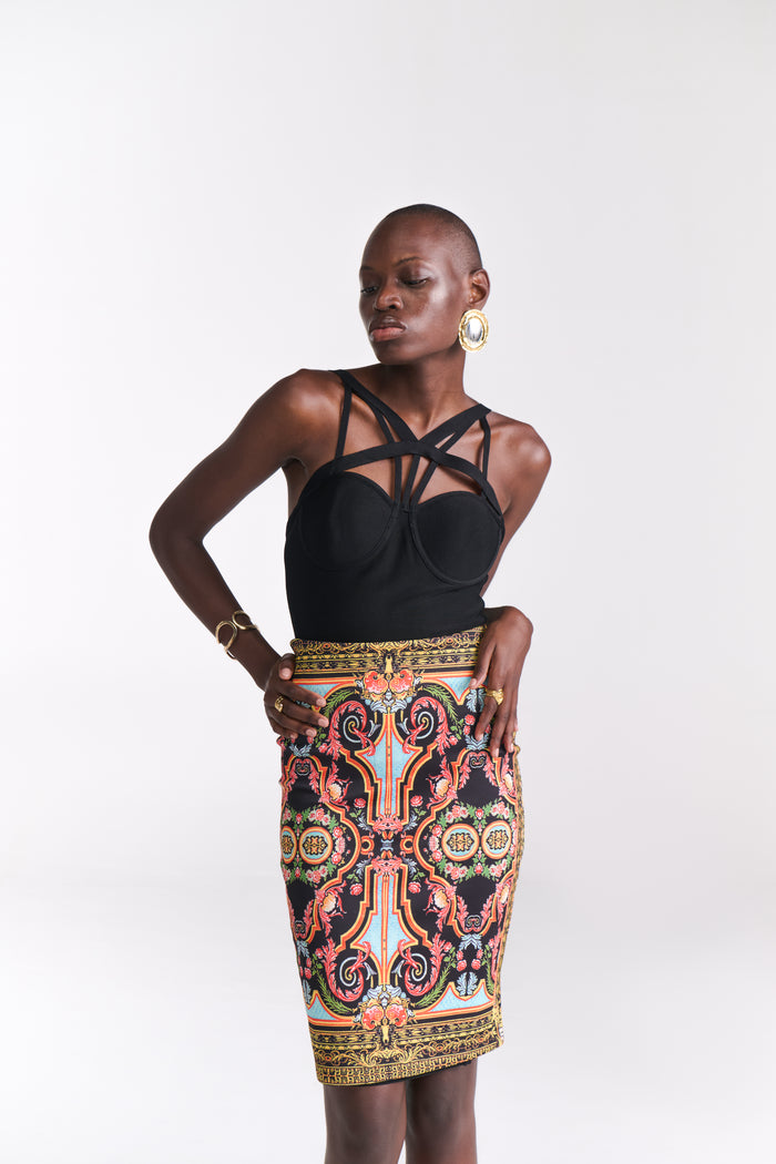 Baroque Print Pencil Skirt - Tastes Like Couture
