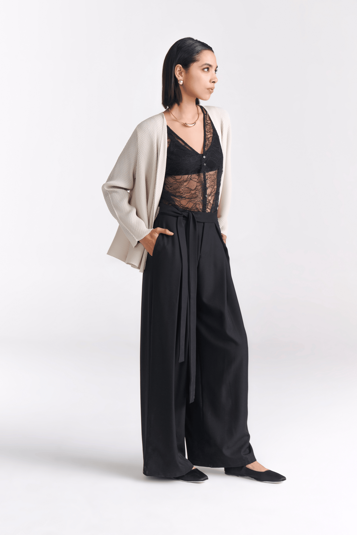 Black Tailored belted Wide Leg Pants - Tastes Like Couture