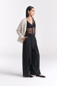 Black Tailored belted Wide Leg Pants - Tastes Like Couture