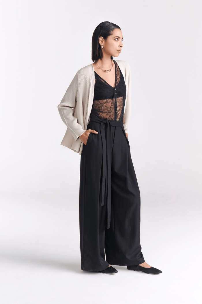 Black Tailored belted Wide Leg Pants - Tastes Like Couture