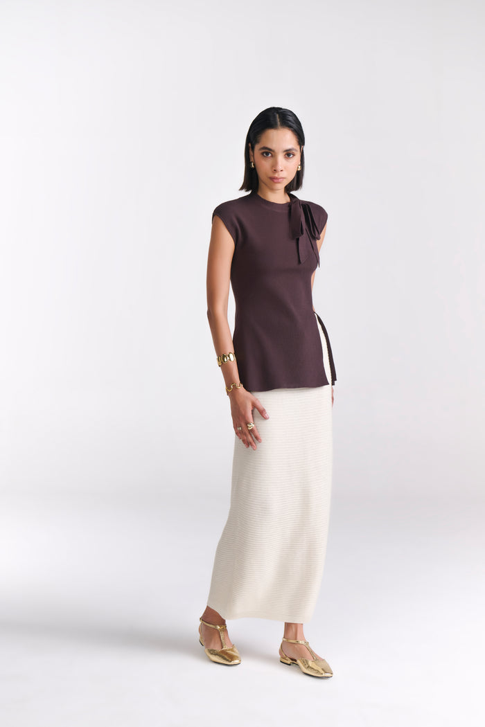 Brown Sleeveless Knit Top with Bow Detail - Tastes Like Couture
