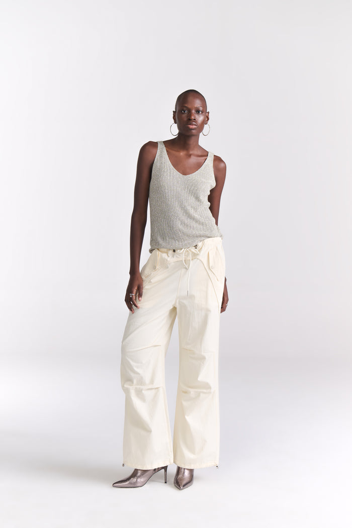 Beige Rhinestone Knit Tank Top - Tastes Like Couture