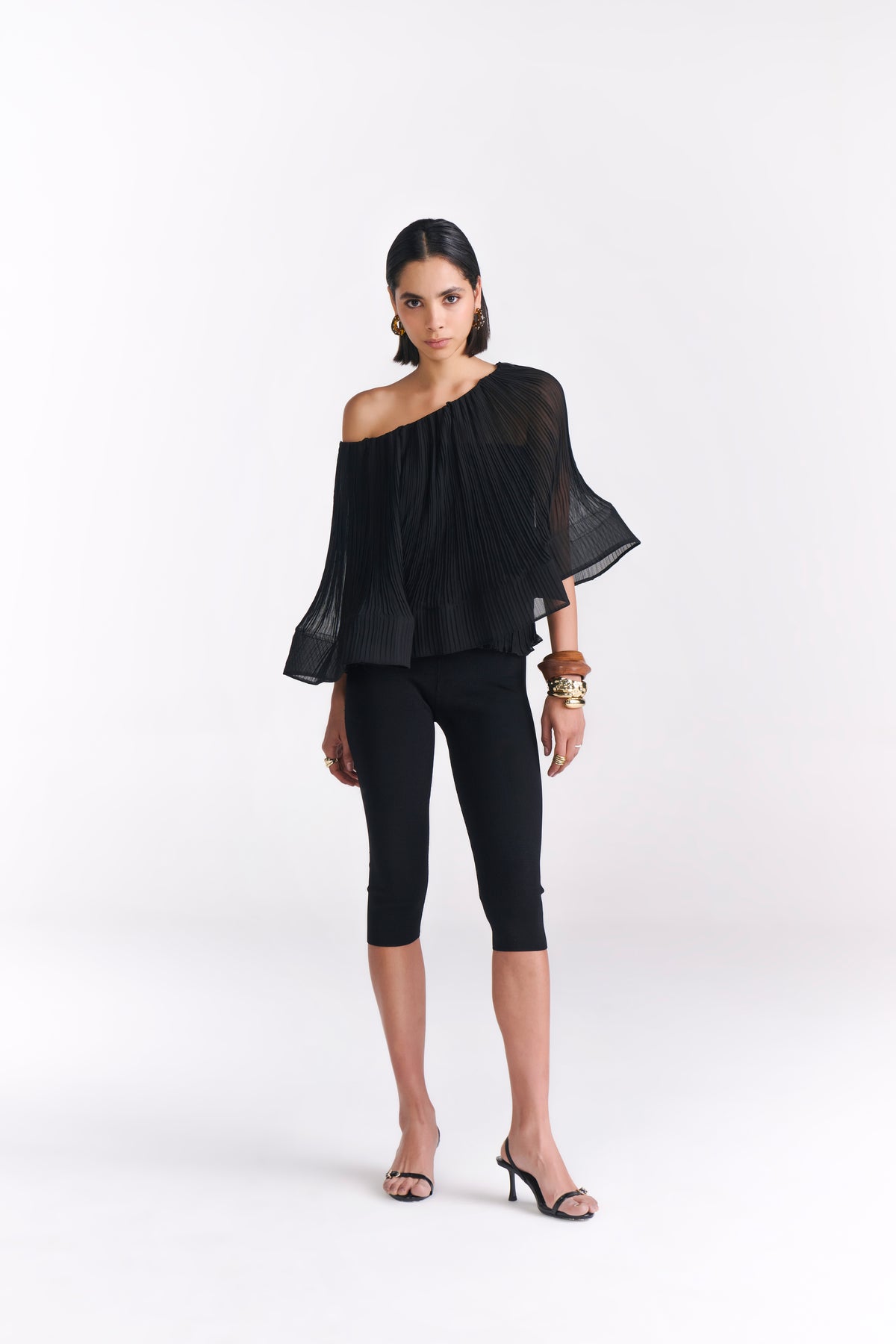 Black Pleated Sheer Cape Top With Tube Inner - Tastes Like Couture