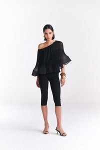 Black Pleated Sheer Cape Top With Tube Inner - Tastes Like Couture