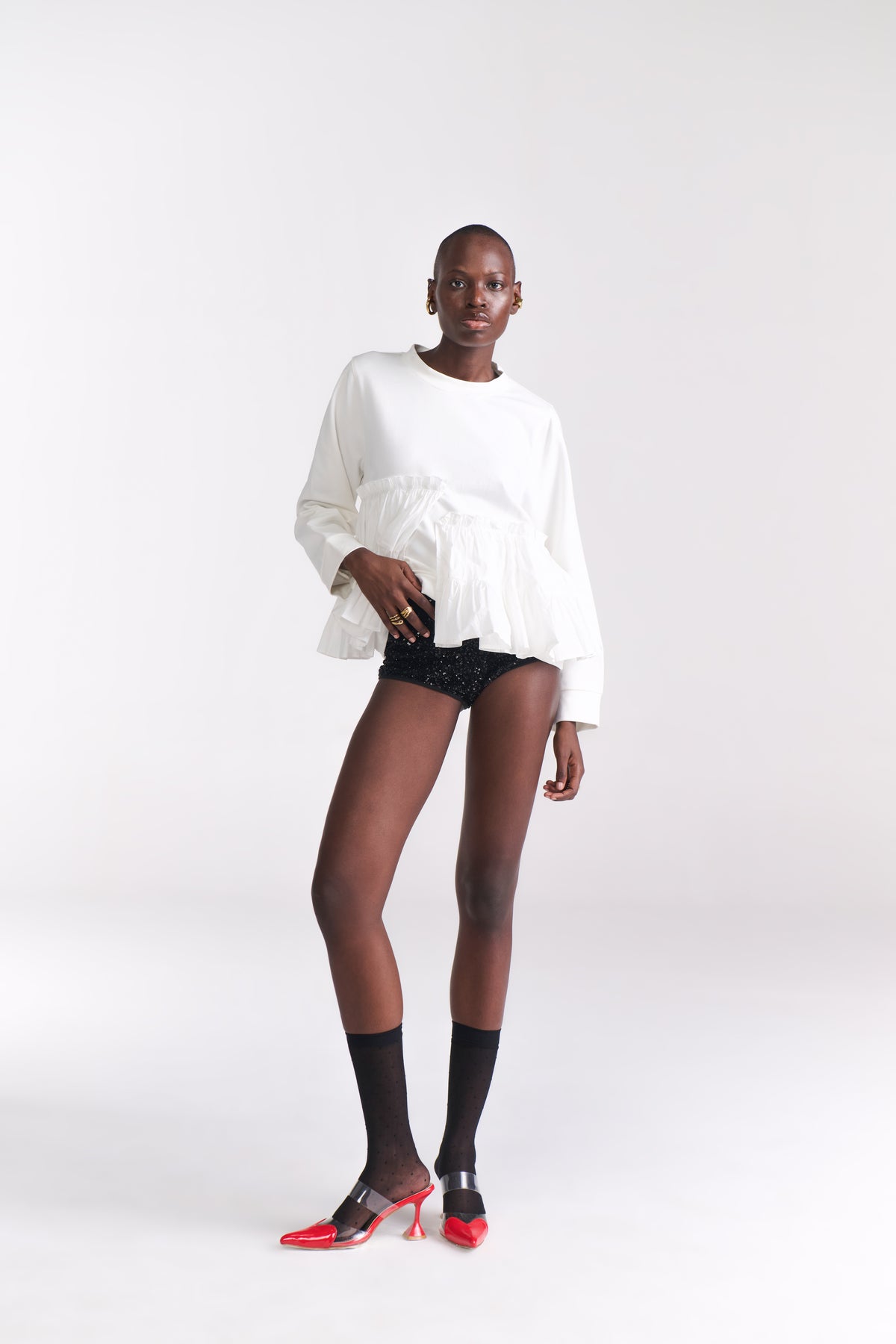 White Knit Top with Assymetric Ruffle Detail - Tastes Like Couture