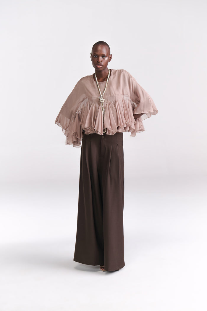 Ruffled Chiffon Blush Blouse with godet detail & Inner - Tastes Like Couture