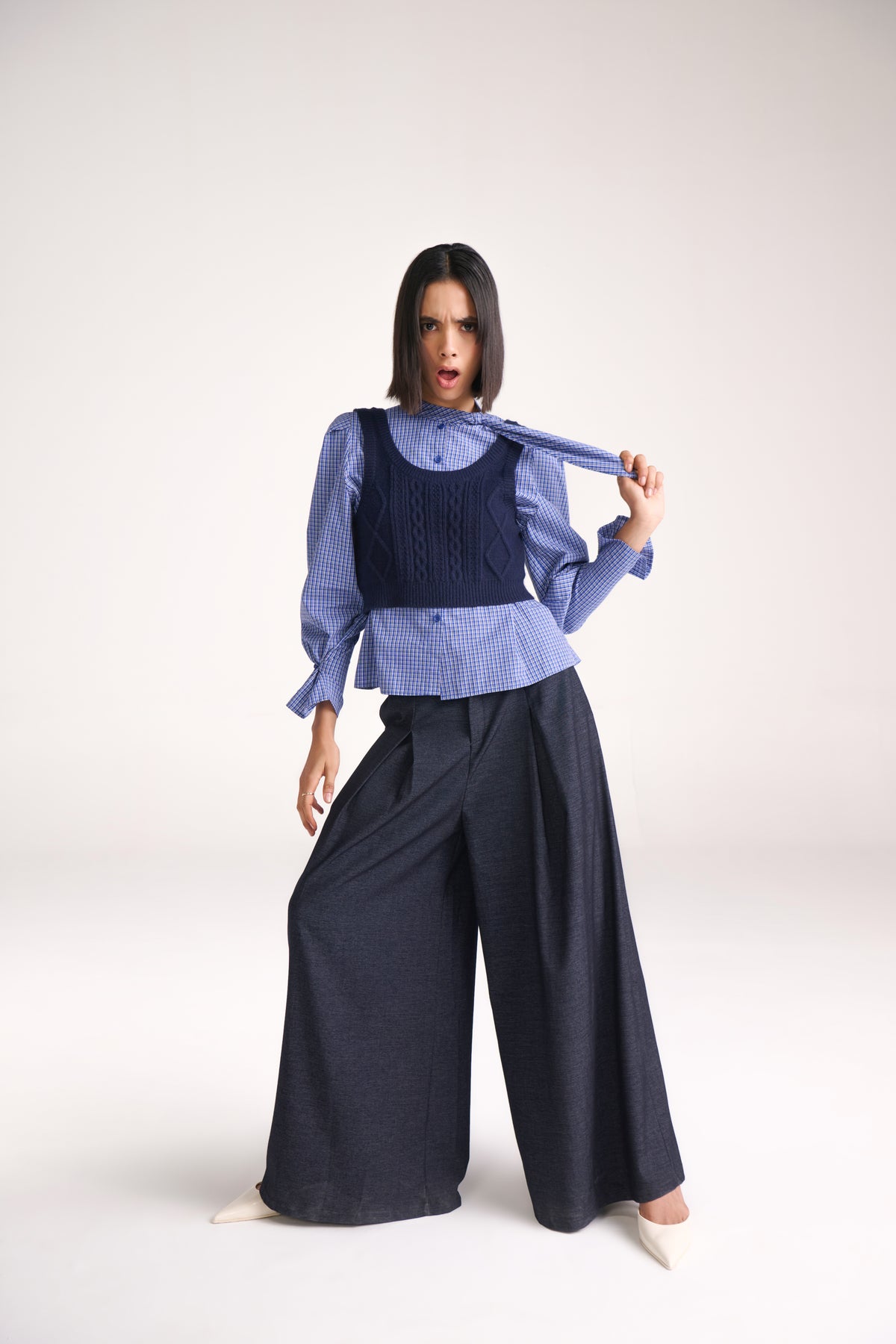 Denim Wide Leg Tailored Pants - Tastes Like Couture