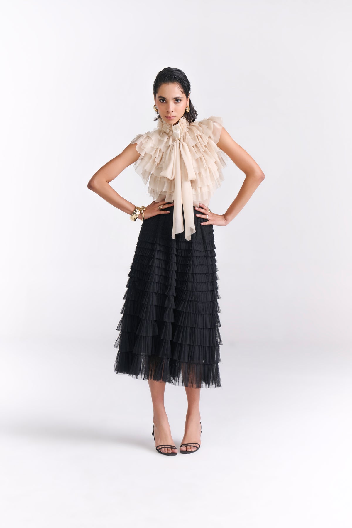 Black Tiered Tulle Midi Skirt - Tastes Like Couture