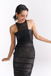 Black Mesh Cocktail Midi Dress - Tastes Like Couture