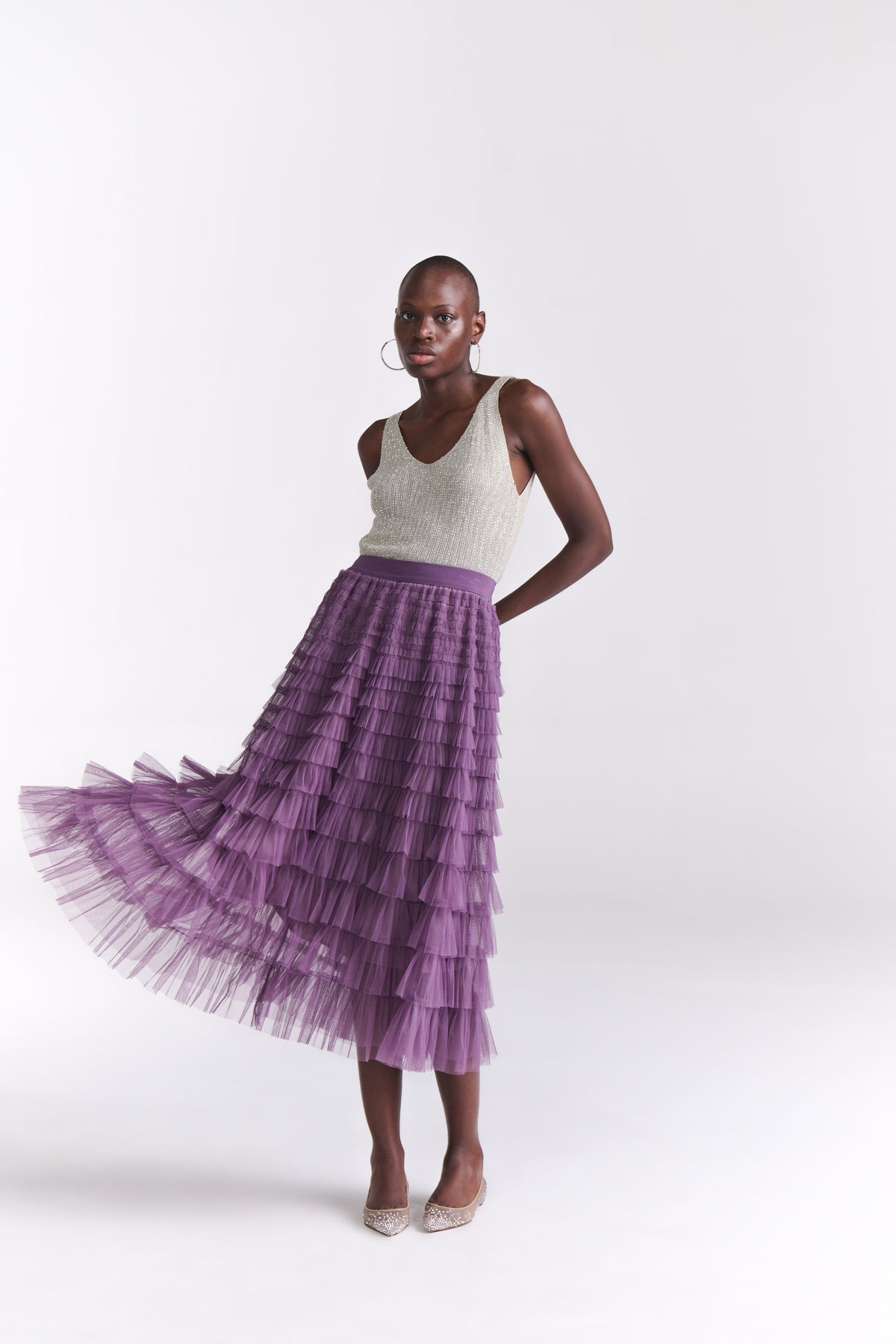 Lavender Tiered Tulle Midi Skirt - Tastes Like Couture