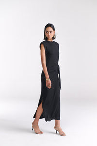 Black Maxi Dress With Side Tie-Up Detail - Tastes Like Couture