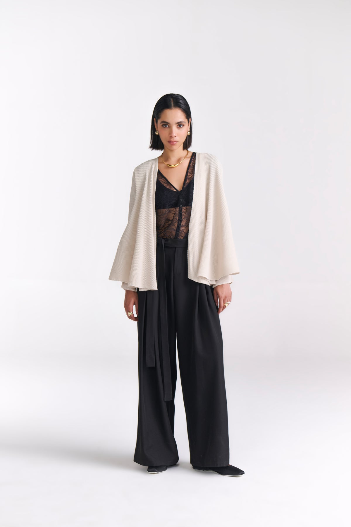 Beige Crinkled Cape Jacket - Tastes Like Couture