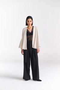 Beige Crinkled Cape Jacket - Tastes Like Couture
