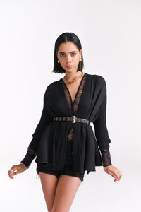 Black Crinkled Cape Jacket - Tastes Like Couture