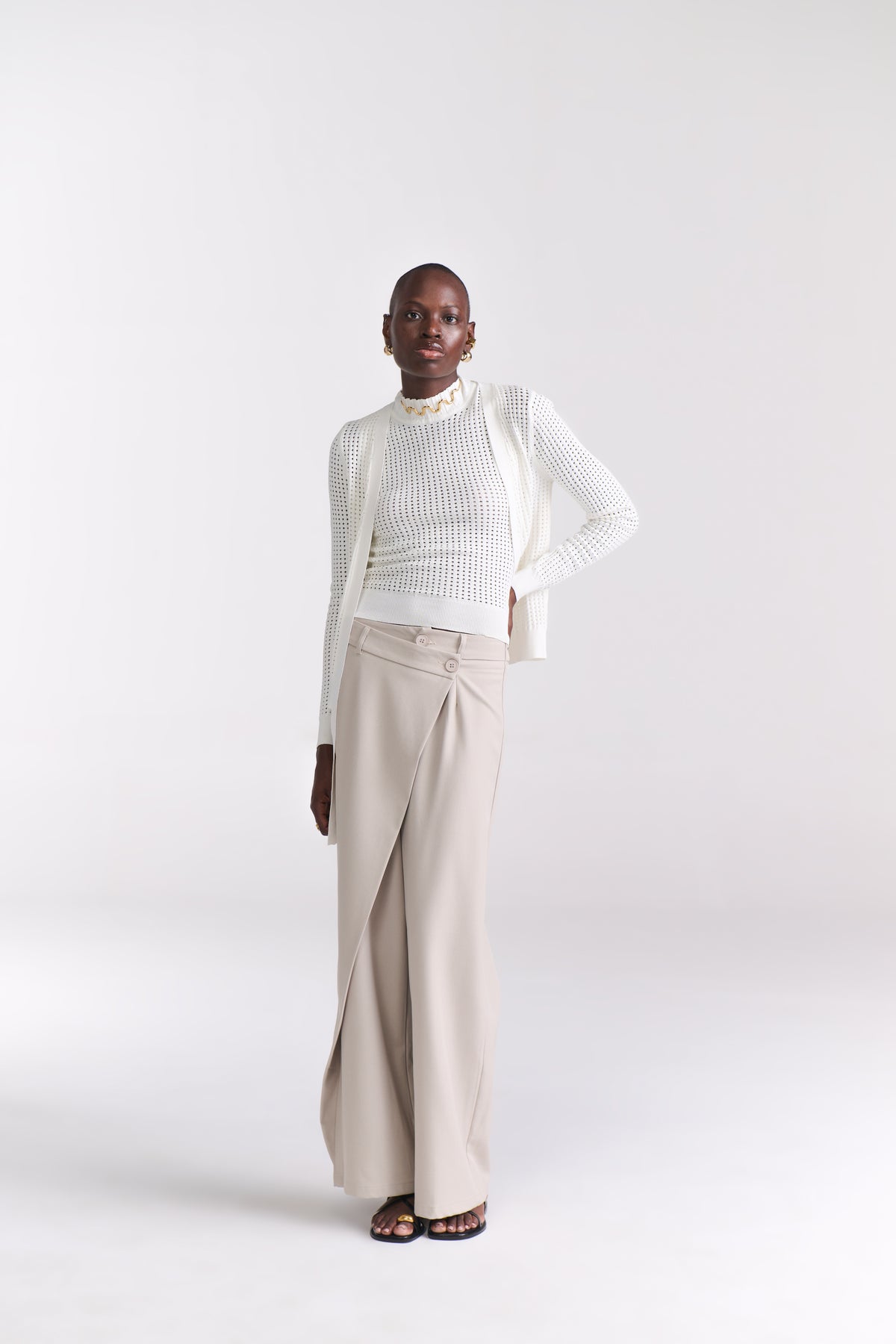 Beige Overlap Tailored Pants - Tastes Like Couture