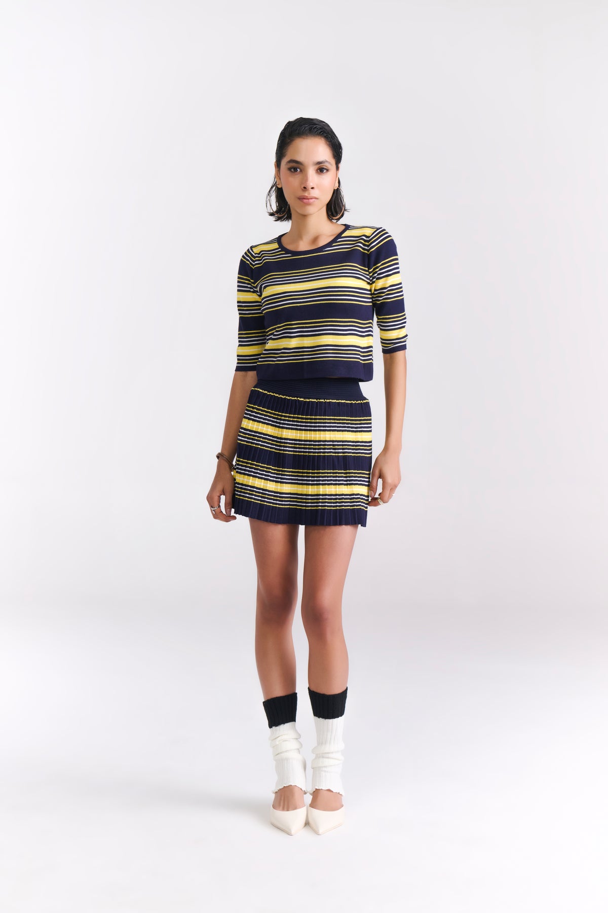 Stripe Knit Pleated Skirt & Top Coord - Tastes Like Couture