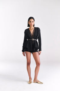 Black Crinkled Cape Jacket - Tastes Like Couture