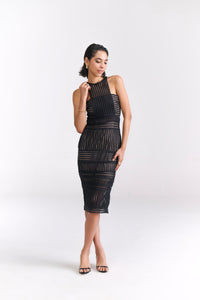 Black Mesh Cocktail Midi Dress - Tastes Like Couture