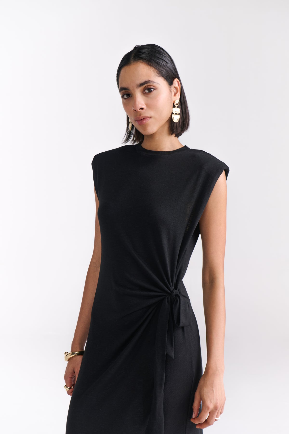 Black Maxi Dress With Side Tie-Up Detail - Tastes Like Couture