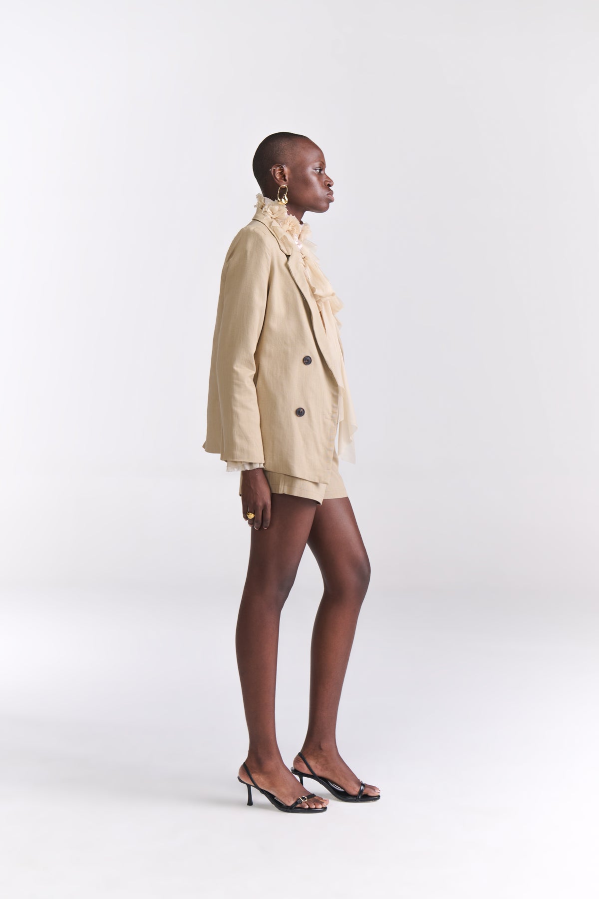 Beige Linen Jacket With Shorts Coord Set - Tastes Like Couture