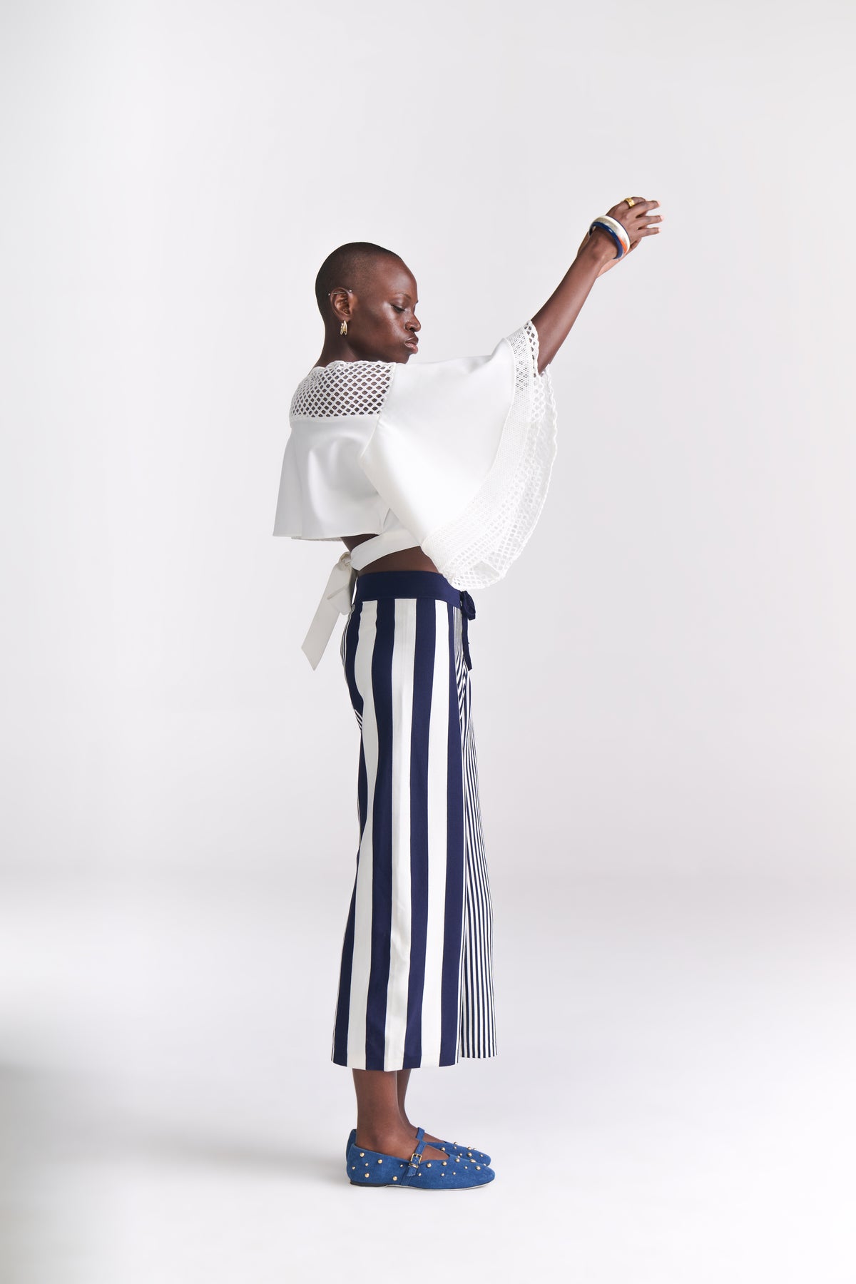 White Crop Top with Ruffled Sleeves & Back Tie-Up Detail - Tastes Like Couture