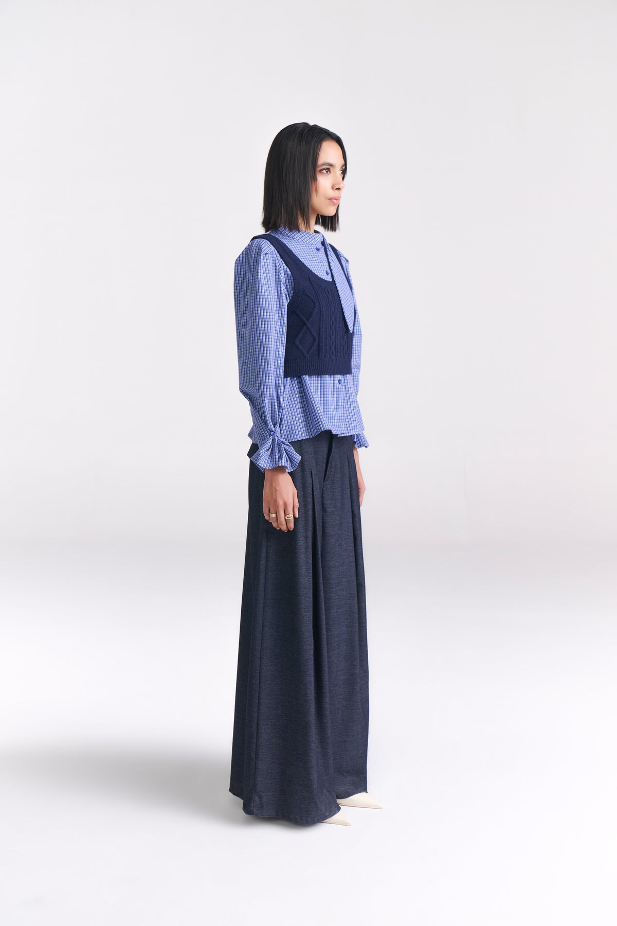 Denim Wide Leg Tailored Pants - Tastes Like Couture