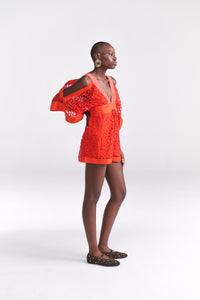 Tangerine Guipure Lace Playsuit (PETITE) - Tastes Like Couture