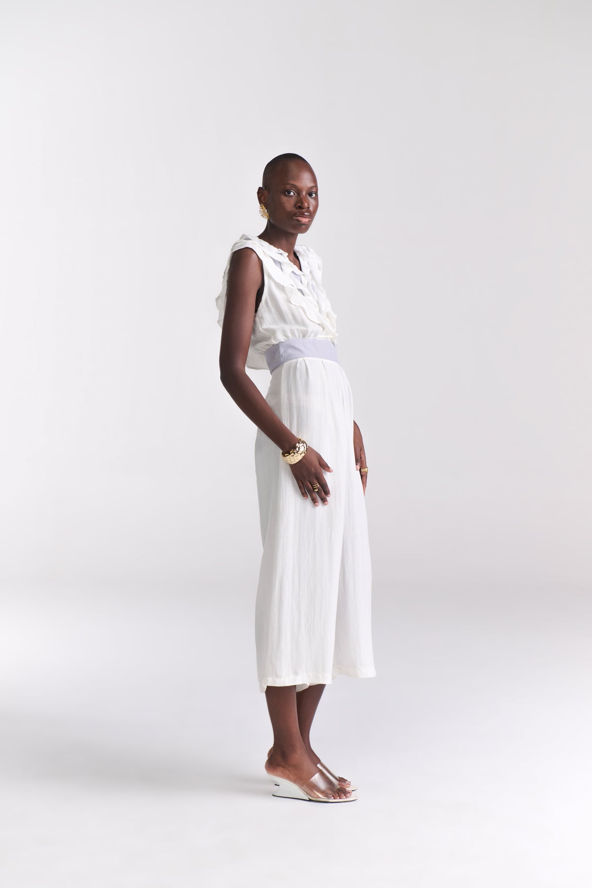 White Ruffled- Neck Crop Jumpsuit - Tastes Like Couture